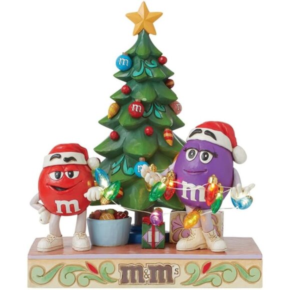 M&M's by Jim Shore Red and Purple Characters Decorating The Tree Lit Figurine - Picture 1 of 5